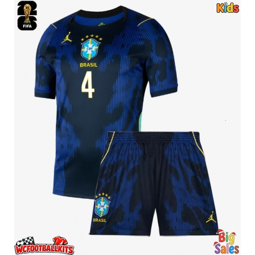 Brazil Marquinhos #4 Replica Away Stadium Kit for Kids World Cup 2026 Short Sleeve (+ pants)